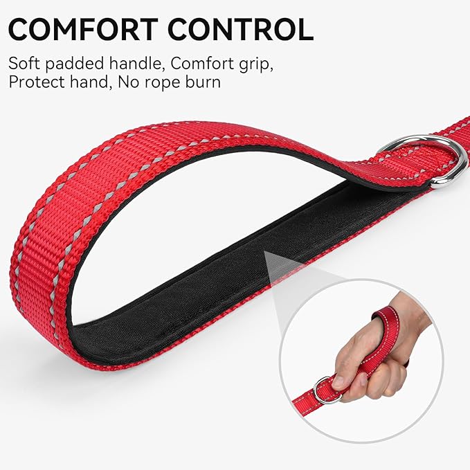 Joytale Dog Leash, 6 FT Double-Sided Reflective, Padded Handle Nylon Heavy Duty Leashes for Medium & Large Dogs Walking, Red