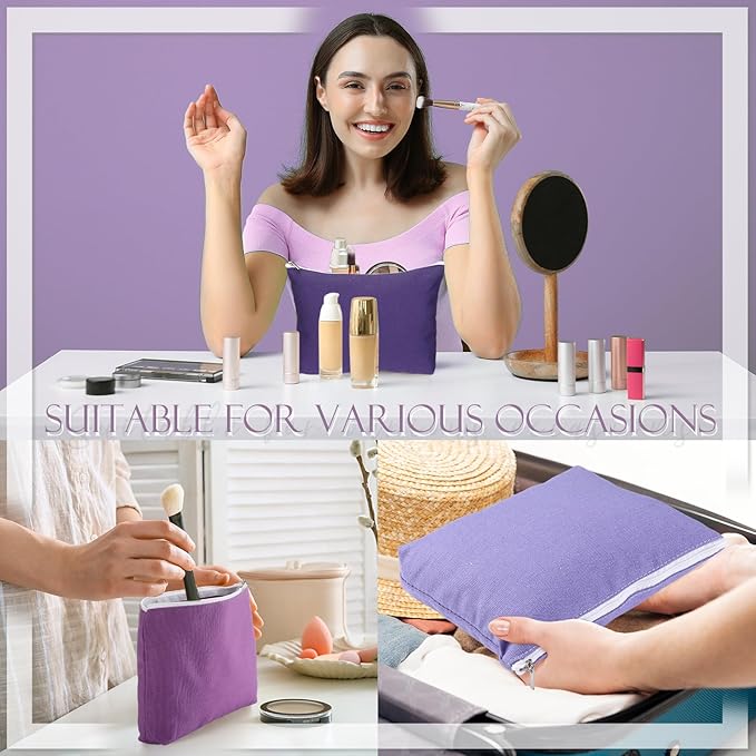 Reginary 10 Pcs Valentines Canvas Makeup Bags Bulk for Women Travel Toiletry Cosmetics Bags Blank DIY Pencil Pouch, Gift for Valentines Patrick's Day Wedding Bridal Shower Coworker(Purple)