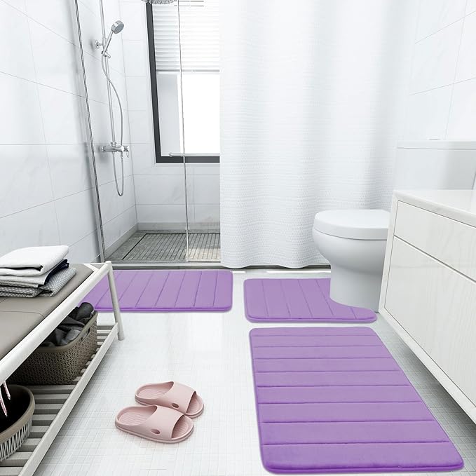 Buganda Memory Foam Bath Mat, 24" x 16", Ultra Soft and Non-Slip Bathroom Rugs, Water Absorbent and Machine Washable Bath Rug for Bathroom, Shower, and Tub, Lavender