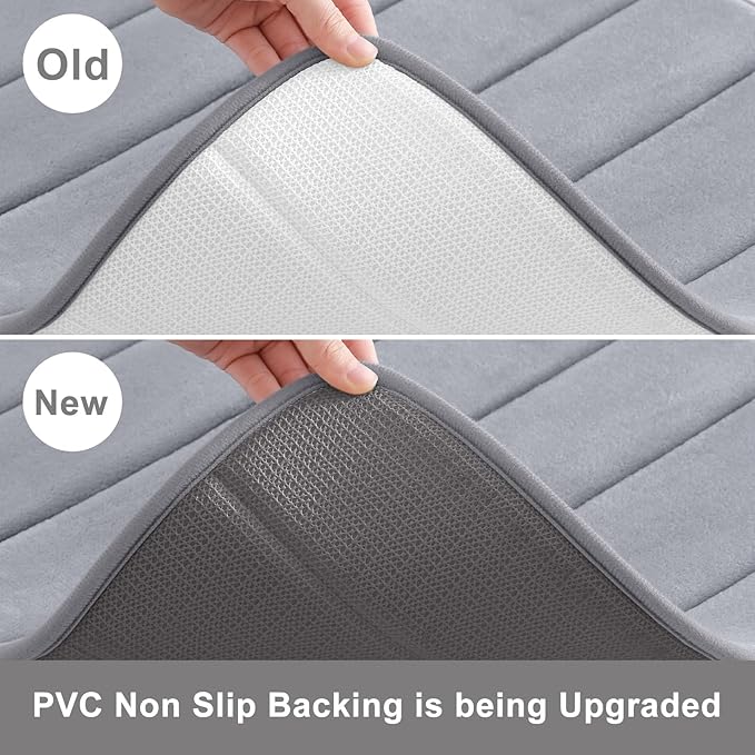 Buganda Memory Foam Bath Mat, 24" x 16", Ultra Soft and Non-Slip Bathroom Rugs, Water Absorbent and Machine Washable Bath Rug for Bathroom, Shower, and Tub, Medium Grey