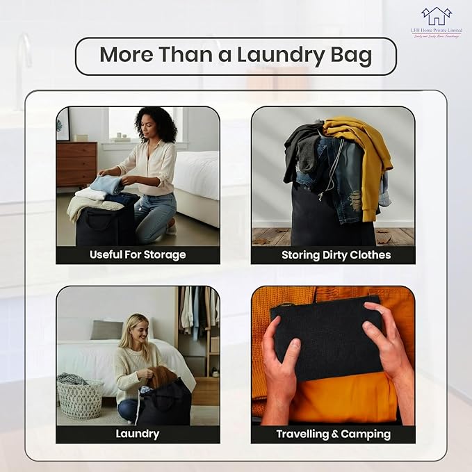 LFH Home Large Premium 1pack Cotton Canvas Laundry Bag with Drawstring and Handles Heavy Duty, Multi-Use, and Washable for Home, Travel, College or Storage 20x30-Black