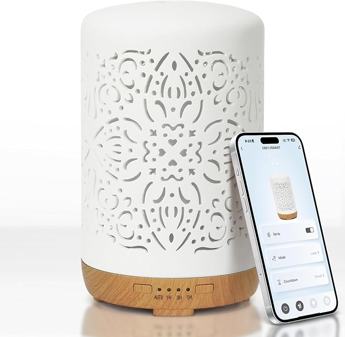 Earnest Living Smart WiFi Essential Oil Diffuser White Ceramic Diffuser 250 ml with Alexa App Phone Control LED and Auto Off Office Humidifier Aromatherapy Diffusers for Essential Oils