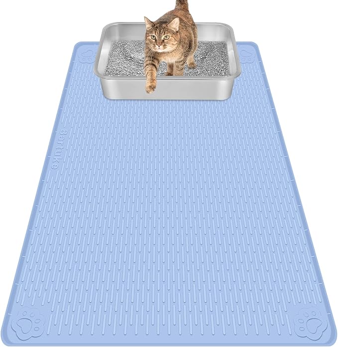Bartuke Cat Litter Mat, Extra Large 34" x 22" Silicone Mat Litter Trapping Mat for Scatter Control, Soft on Kitty Paws, Easy to Clean (Blue)