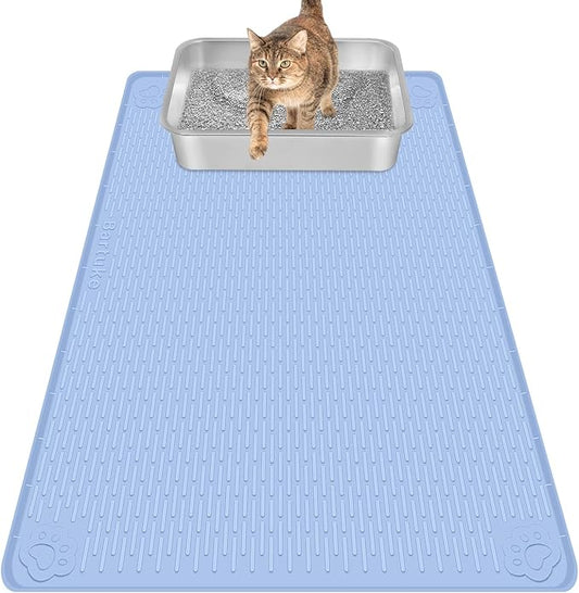 Bartuke Cat Litter Mat, Extra Large 34" x 22" Silicone Mat Litter Trapping Mat for Scatter Control, Soft on Kitty Paws, Easy to Clean (Blue)