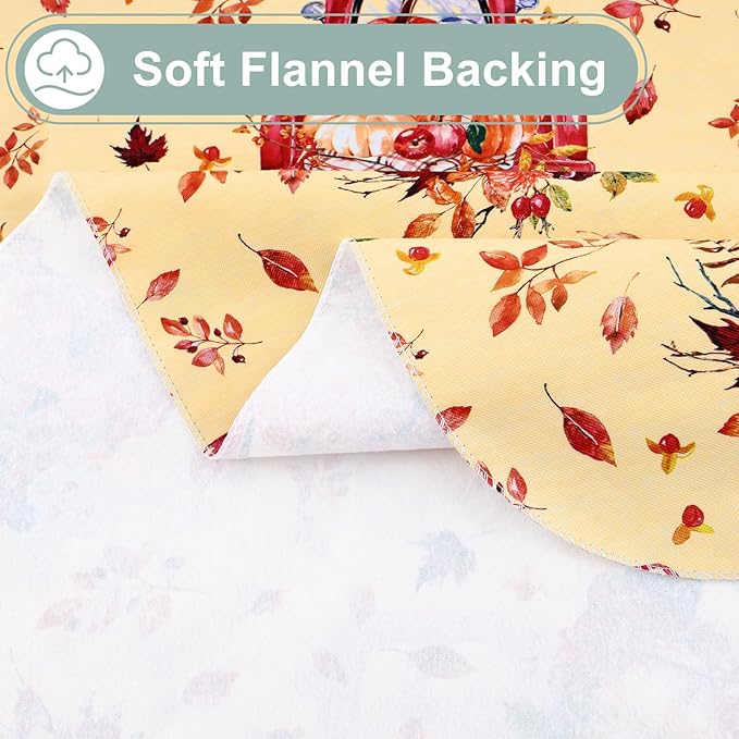 misaya Rectangle Waterproof Vinyl Table Cloth, Wipeable Tablecloth with Flannel Backing, Plastic Table Cover for Fall, Thanksgiving (Pumpkin Truck, 60" x 84")