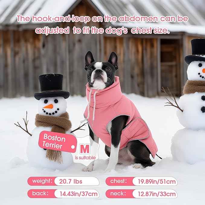 FUAMEY Dog Puffer Jacket for Large Dogs,Dog Cold Weather Coats Winter Dogs Down Jackets Waterproof Pet Snowsuits Warm Puppy Winter Vest Turtleneck Pets Adjustable Jackets Coats Pink XXXL