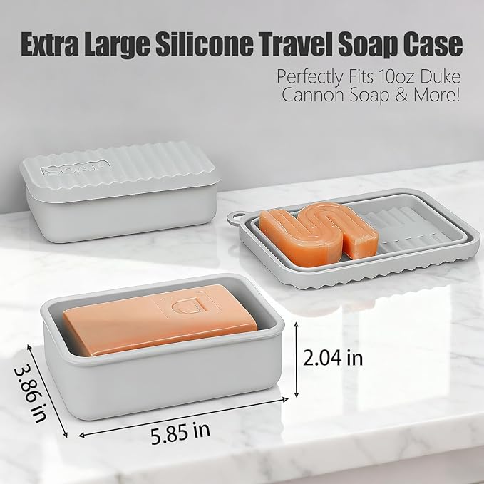 Extra Large Leak Proof Travel Soap Dish – Large Capacity, Durable, Impact-Resistant, Stain-Resistant, for Extended Trips, Camping, Outdoor Adventures or Truck Drivers (Deep Gray)