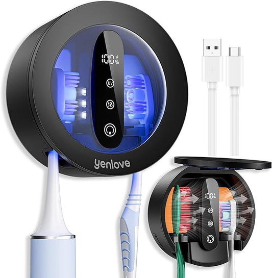 Toothbrush Holders for Bathroom,Wall-Mounted Toothbrush Holder,Smart Toothbrush Organizer with LED Screen and Drying,Rechargeable Tooth Brush Holder for Home & Travel