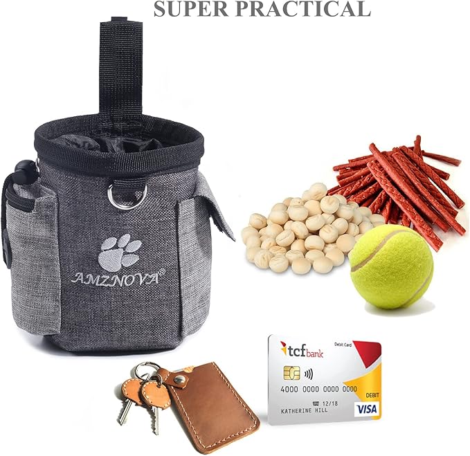 AMZNOVA Dog Treat Bag Treatnow Dog Treat Pouch, Training Pouch with Waist Belt & Clicker for Training & Walking, Waist Clip On Snack Fanny Pack for Pet, 3Cups, Heather Coffee