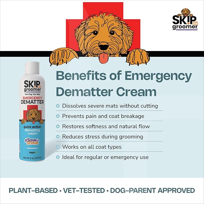 Emergency Dematter for Dogs, Quick Action Dematting Cream Dissolves Severe Mats & Knots, Reduces Pain & Breakage, Plant-Based Vegan Formula for All Coat Types, 8 oz