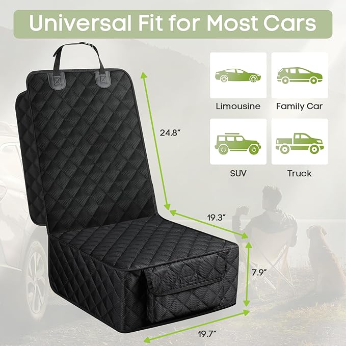 Dog Car Seat Cover, 2 Pack Waterproof Pet Front Seat Car Cover, Full Protection Dog Seat Protector with Side Flaps, Universal Size for Cars, Trucks, SUVs
