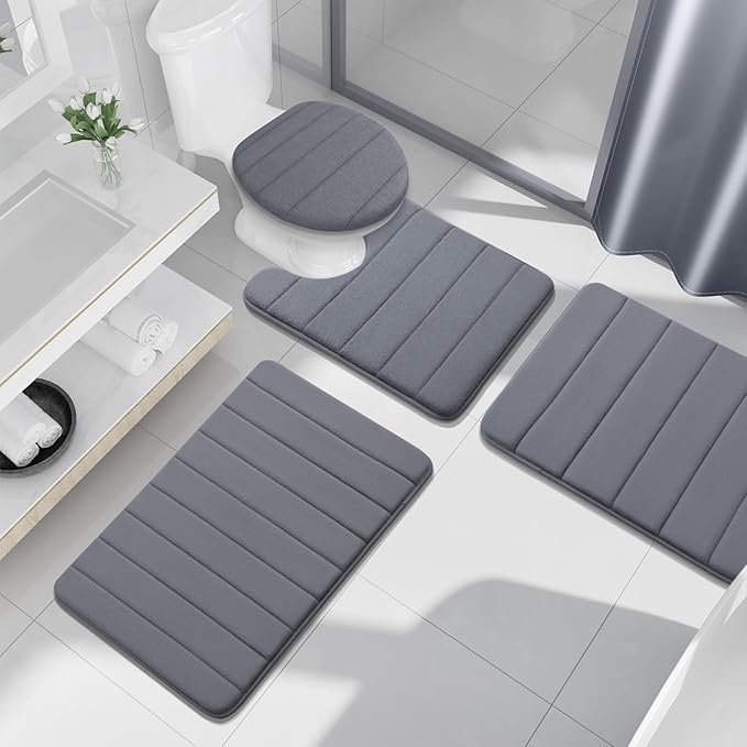 Buganda Memory Foam U-Shaped Contour Toilet Rugs, Non Slip Absorbent, Thick Soft Washable Bathroom Mat, Floor Carpet Bath Rugs Mat for Toilet Base (20" x 20", Dark Grey)