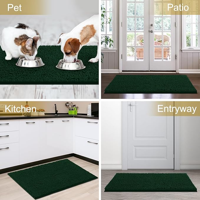 IM HOME Chenille Absorbent Outdoor Doormat 36" x 24", Washable Muddy Door Mats for Dog Non Slip Indoor Doormat Dog Mat for Muddy Paw Front Inside Doormats for Entryway Dark Green
