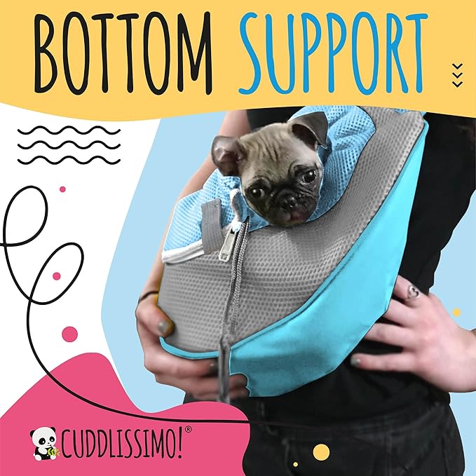 Cuddlissimo! Pet Sling Carrier - Small Dog Puppy Cat Carrying Bag Purse Pouch - For Pooch Doggy Doggie Yorkie Chihuahua Baby Papoose Bjorn - Travel Front Backpack Chest Body Holder Pack To Wear (Blue)