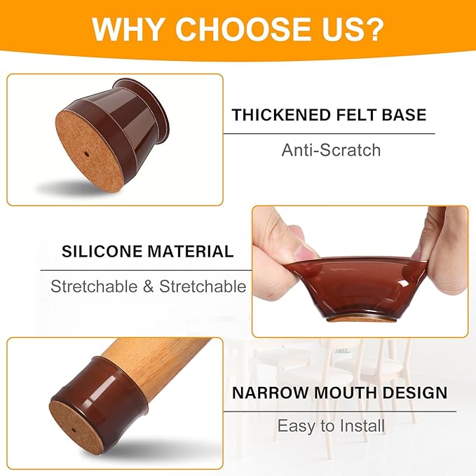 24 Pcs Brown Chair Leg Floor Protectors, Furniture Felt Pads Silicone Covers caps for Chairs,Chair Leg Protectors for Hardwood Floors (Large fit:1.3''-2'')