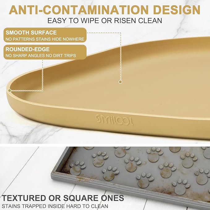 Small Silicone Pet Food Mat with Raised Edge for Food and Water Bowl, Square Dog Feeding Mats, Cat Food Trays for Floor Waterproof, Rubber Tray for Dogs and Cats, 12 x 12 x 0.7 Beige