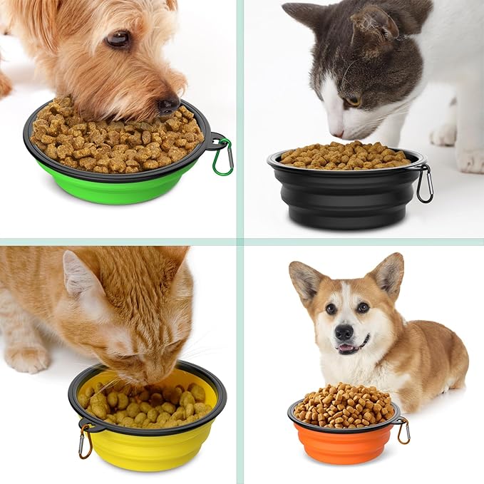 3 Pack Collapsible Dog Bowl Travel Portable Pet Bowls [20oz,600ml],Expandable Foldable Food Water Feeding Dishes for Traveling Hiking Walking,with Carabiners [Red,Orange,Yellow]