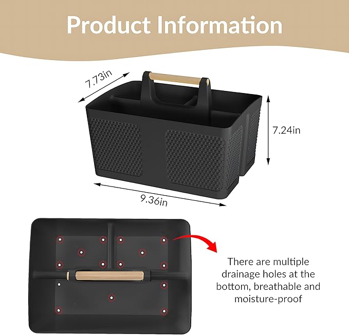 Xuhdukc Shower Caddy Portable and Cleaning Caddy Organizer for Bathroom, Kitchen, Toiletries Storage ，Caddy organizer with handle, Rust-Resistant, Durable Material (Black, 9.36" L×7.73" W×7.24" H)