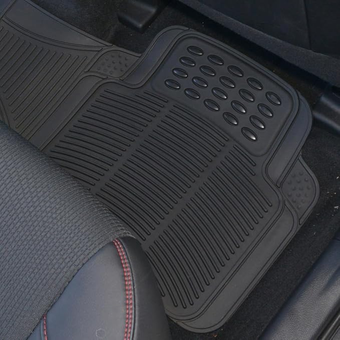 BDK Heavy Duty Rugged Ridged Complementary Rubber Rear Floor Mats Liners, All Weather Protection, Designed for Trucks Cars Sedan SUV