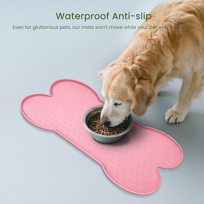 Dog Food Mat Anti-Slip Silicone Dog Bowl Mat Thicker Pet Placemat Waterproof Cat Feeder Pad with Raised Edge Puppy Kitten Feeding Mats Suitable Small Medium-Sized Dogs Cats Eating Tray