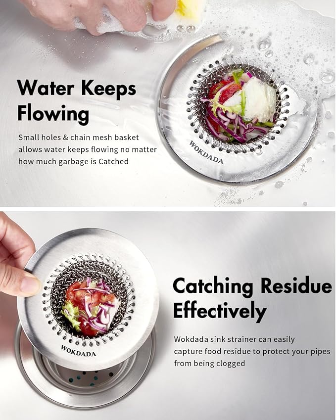 Sink Drain Strainer, Reversible Easy Clean Mesh Sink Strainer with 304 Stainless Steel, Wokdada Revolutionary Anti-Rust Large Kitchen Sink Strainer Food Catcher for Garbage Disposal Without Clogging