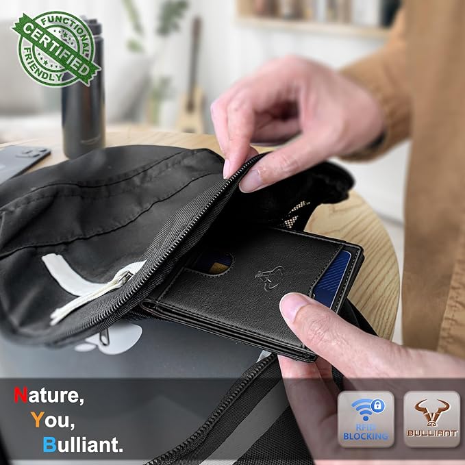 BULLIANT Men Wallet, Slim Leather Wallet Front Pocket Card Holder Gift For Men 11 Slots RFID Blocking