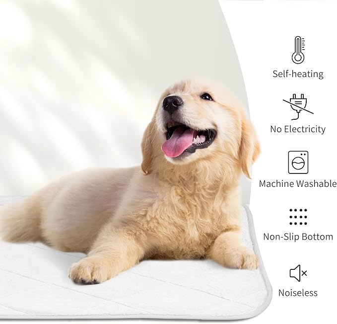 NWK Fluffy Self Warming Cat Mat, Cat Blanket, Thermal Dog Mat, Washable, Non-Slip Bottom for Sofa & Crate & Kennel & Car Seat (Creamy White, X-Large (45'' X 28'' X 0.4''))