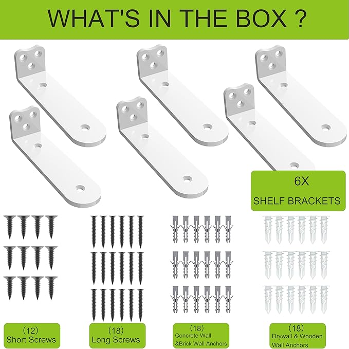 Floating Shelf Bracket, 6 Inch 6PACK White Heavy Duty Shelf Bracket,Hidden Shelf Brackets 1/5 in Thick,L Brackets Support for Shelves,Suitable for Kitchen,Study Or DIY,Holds Over 160lb+