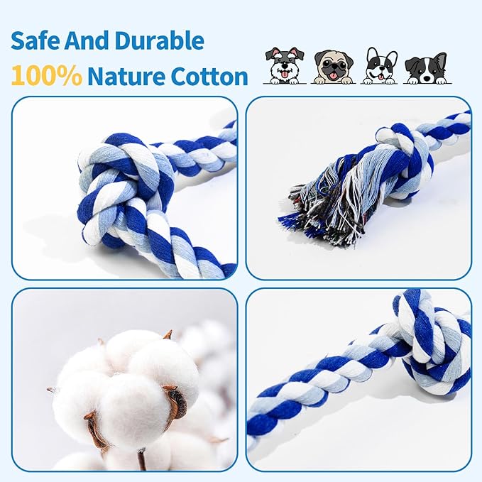 WDZZHOT [2 Pack] Dog Rope Toys, Dog Chew Toy for Medium and Small Dogs, 3 Knots Heavy Duty Puppy Rope Toy, 100% Cotton Tug of War Dog Toys for Boredom, Teeth Cleaning