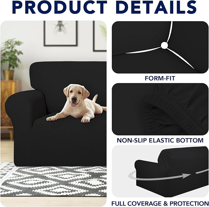 PureFit 100% Dual Waterproof Couch Cover Slipcovers for Couches and Sofas - Stretch Non Slip Fleece Sofa Covers Washable, Leakproof Furniture Protector for Kids, Pets, Dog (Chair, Black)