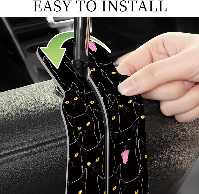 PU Leather Car Seat Hook, Storage Headrest Hanger, Cute Car Backseat Organizer, Car Hooks for Purses and Bags Black Cats