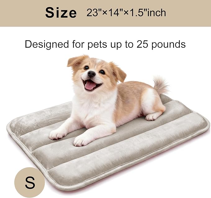 Fogkiss Dog Bed Mat, Reversible Dog Crate Pad with Washable Kennel Mat and Soft Foam, Flat Pet Bed for Dogs & Cats, for Crates Carriers & Travel (Light Brown, 23" L*14" W*1.5" Th)