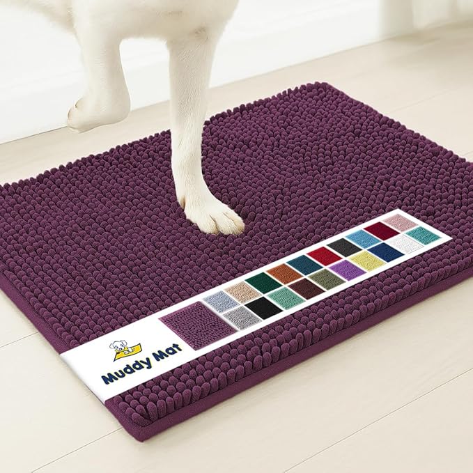 Muddy Mat® | Super Absorbent Door Mat Indoor, Microfiber Quick Dry Chenille Entryway Rug, Non-Slip Front Door Mat, Indoor Mats for Entryway, Machine Washable Pet Rug, Dark Purple 24"x35"