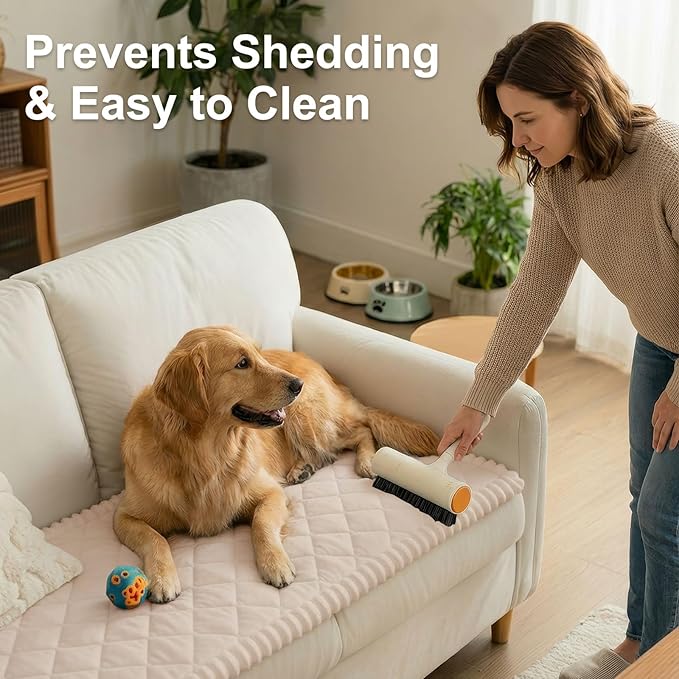 Smiry Fuzzy Couch Cover for Dogs, Non Slip Washable Pet Sofa Cover, Scratch Proof Hair Resistant Plush Sofa Slipcover, Pet Friendly Couch Cushion Protector for Cat, Apricot, 27.6" x 47"