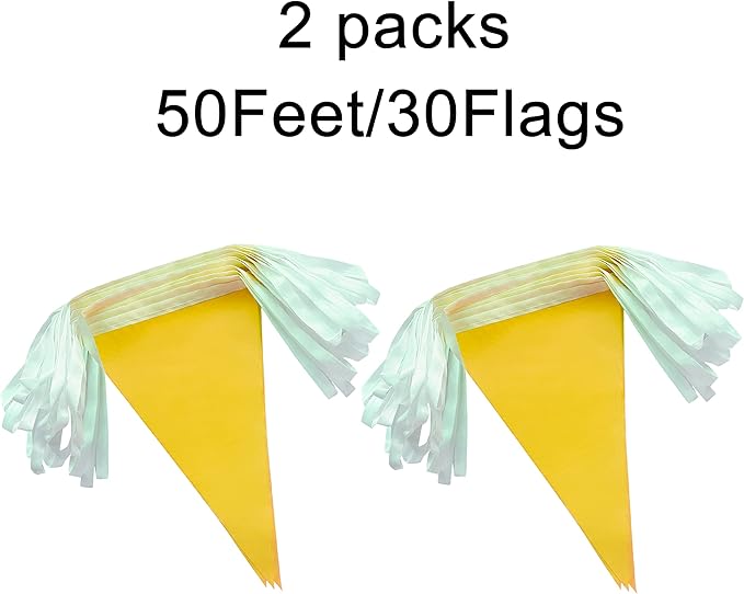 100 Feet Yellow Pennant Banners Flags String Hanging Triangle Bunting Flags,Party Decorations for Grand Opening,Kids Birthday,Carnival,60 PCS