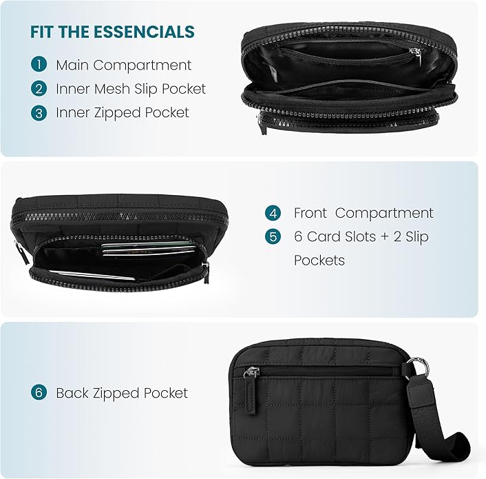 VONAL Wristlet Wallets for Women Nylon Quilted Wallet with 3 Zipper Purse for Travel Credit Card Holder Phone Organizer