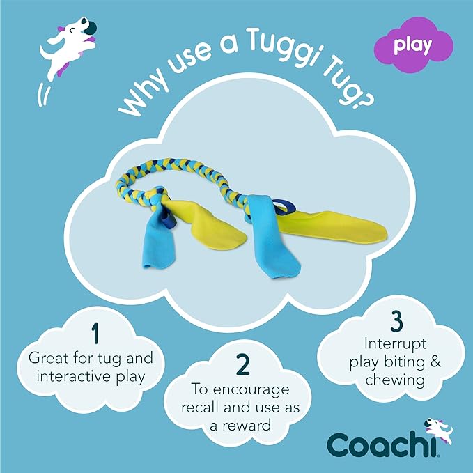 Coachi Tuggi Tug - Interactive Dog Toy for Tug of War & Play. Strong & Comfortable, Fun Reward Training, Great for Recall, Interrupting Biting & Chewing. Ideal for Agility and Suitable for Puppies