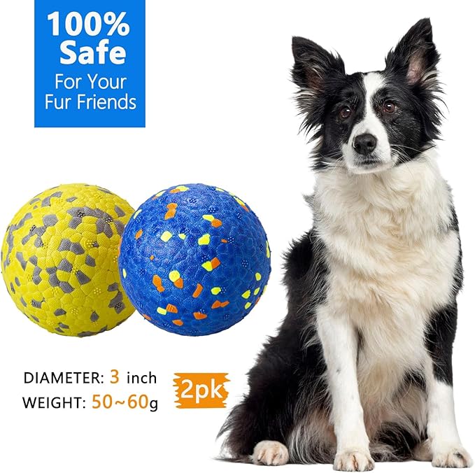 POUPUA Durable Bouncy Dog Tennis Balls for Fetch Game, Indestructible Dog Balls for Aggressive Chewers, Lightweight Floating Toys