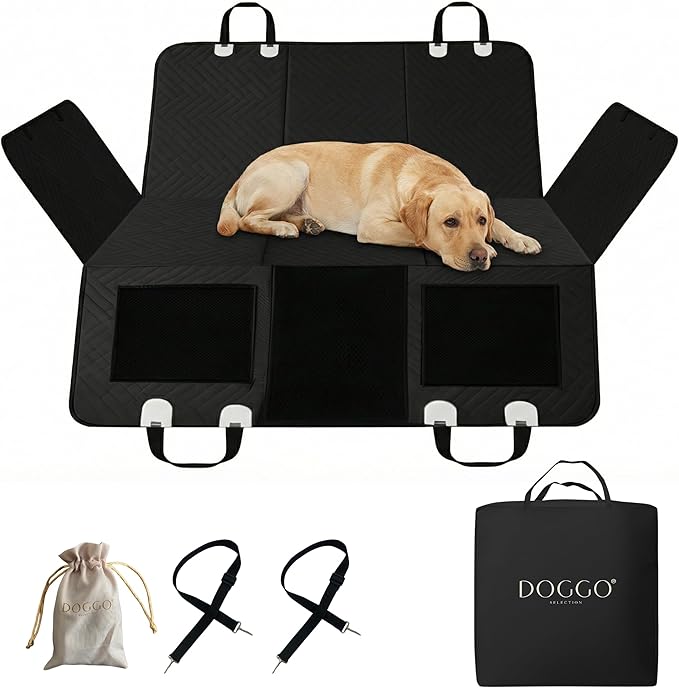 – Back Seat Pet Cover for Dogs, Premium Dog Hammock for Car with Hard Bottom | Universal Car Seat Protector, Waterproof & Washable | Dog Car Seat Cover for Large (Black)