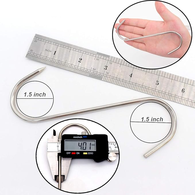 20pcs 6Inch Meat Hooks S-Hook 4mm Stainless Steel Meat Processing Butcher Hook for Butcher,Processing,Hanging,Chicken,Hunting,Smoking,Ribs,Fish,Poultry,Drying BBQ Grill Cooking