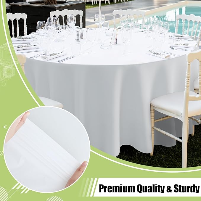 Smiry Disposable Table Cloth 12 Pack, 84 Inch Round Waterproof Plastic Tablecloth, Decorative Rectangle Table Covers for Party, Birthday, Picnic, White