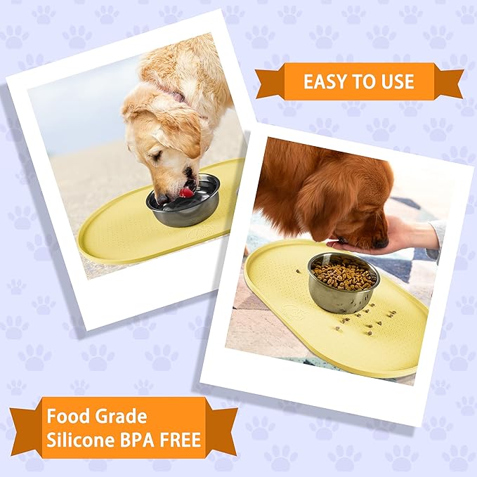 100% Waterproof 1.0" Raised Edge BPA Free Silicone Dog Food Mat, Pet Cat Feeding Mats Contain Spills Protects Floors, Placemats for Cats and Dogs Water Bowl Dishwasher XXL Large.