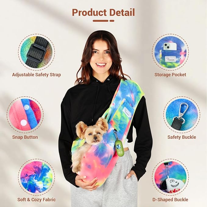 Hands-Free Cat Sling Carrier, Ultra-Soft Polar Fleece Pet Sling for Small Dogs & Cats 3-14 lbs, Machine Washable for Indoor Snuggling & Outdoor Use (Large, Fruits)
