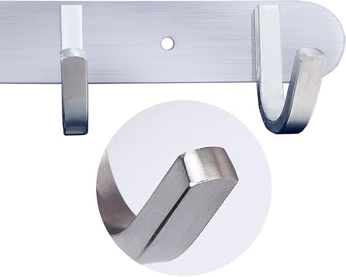 Sagmoc Coat Hook Rail Brushed Nickel 14-inch Towel Rack Wall Mounted with 5 Hooks/Durable Coat Hangers for Bedroom, Bathroom, Foyer, Hallway/304Stainless Steel/Easy to Install/Rust and Water Proof