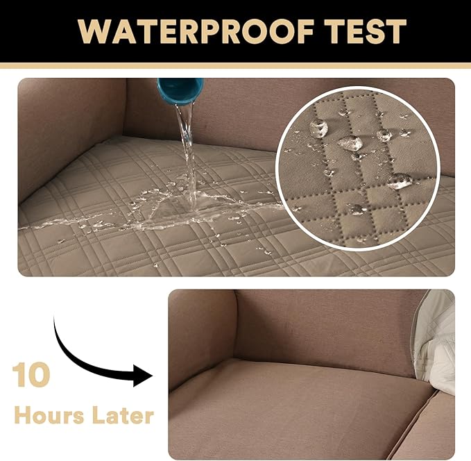 PrinceDeco Waterproof Sofa Bed Cover Washable，Thick Loveseat Couch Covers for 2 Cushion Couch Sofa Pet Friendly, Pet Couch Covers Furniture Protector for Dogs Cats ((Taupe,40x48 Inch)