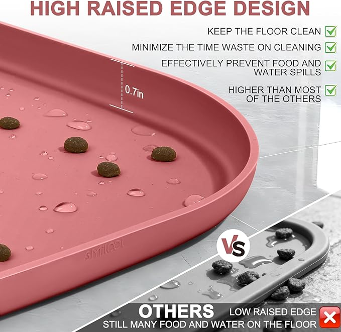 Small Silicone Pet Food Mat with Raised Edge for Food and Water Bowl, Square Dog Feeding Mats, Cat Food Trays for Floor Waterproof, Rubber Tray for Dogs and Cats, 12 x 12 x 0.7 Erythrinus