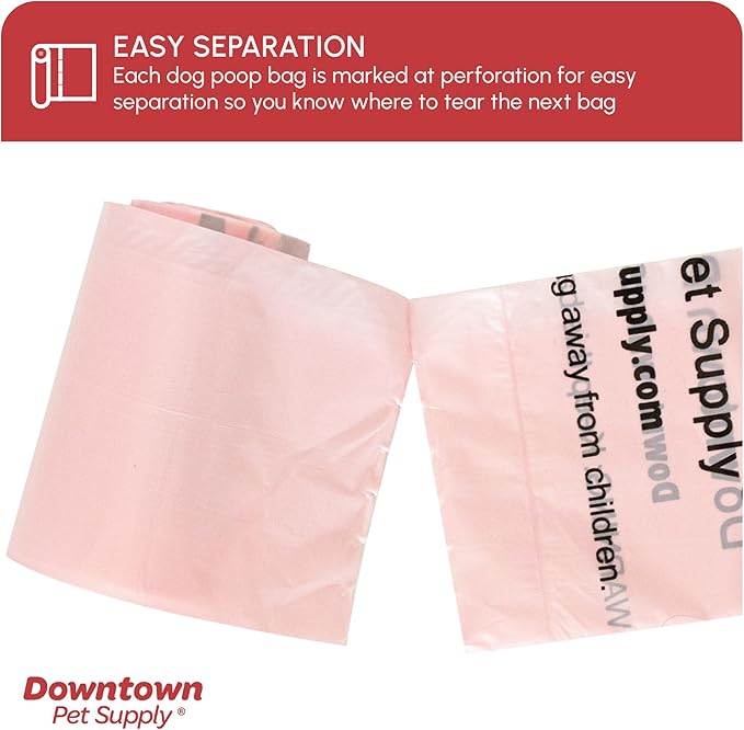 Downtown Pet Supply Unscented Poop Bags for Dogs with Dispenser, 180 Count - Leak-Proof Dog Waste Bags and Bone-Shaped Dog Poop Bags Holder for Leash - Pastel Rainbow, 12.5" x 8.5"