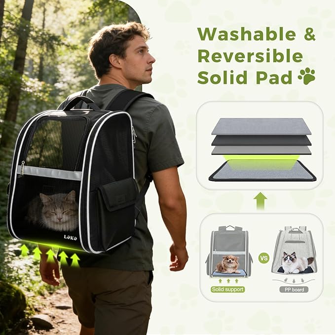 Lekereise Cat Backpack Carriers, Dog Carrier Backpacks with Breathable Mesh for Small Medium Cats Dogs Puppy Up to 18 Lbs, Pet Foldable Carrying Backpack Ventilated for Travel Hiking Collapsible