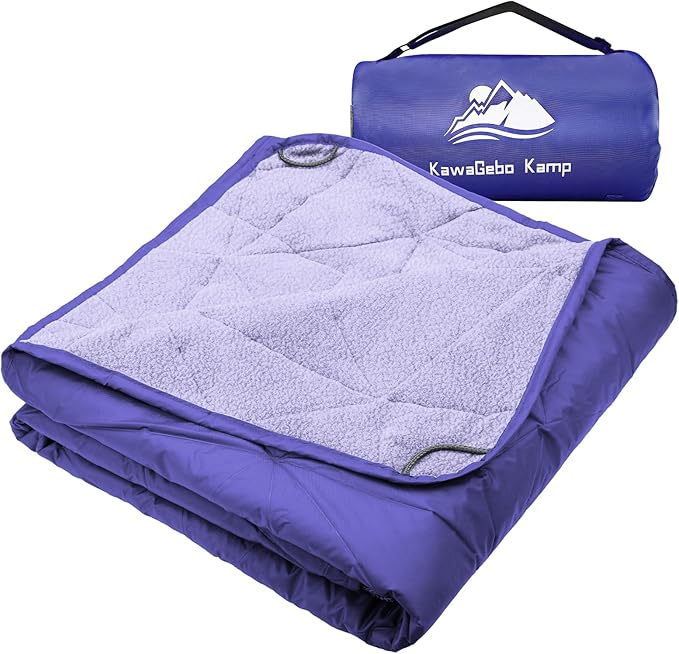 KawaGebo Kamp Outdoor Waterproof Blanket, Foldable Fleece Stadium Blanket for Outdoor Sports Event, Camping, Car, Pet, Picnics - Windproof, Wearable, Machine Washable 80" x 58" (Blue Purple)