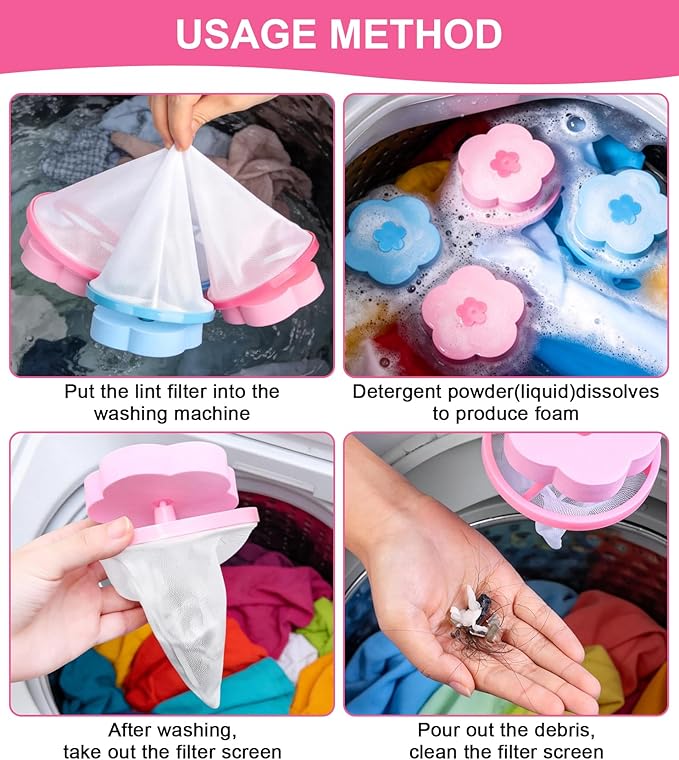 Pet Hair Remover for Laundry, 4 Pack Floating Lint Catcher for Washing Machine, Upgraded Ultra-Fine Mesh Pet Hair Catcher for Pulsator Washer, Reusable Laundry Lint Trap for Dog Cat Fur